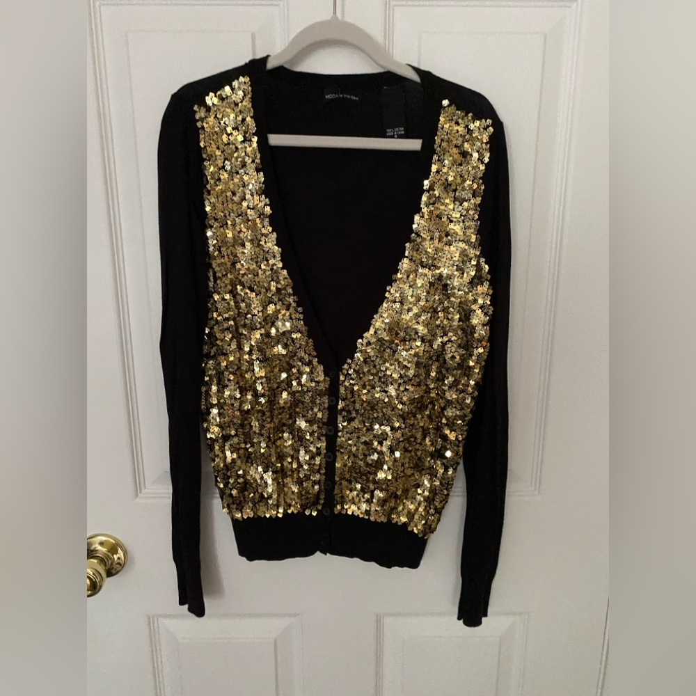 Black sweater with gold sequins